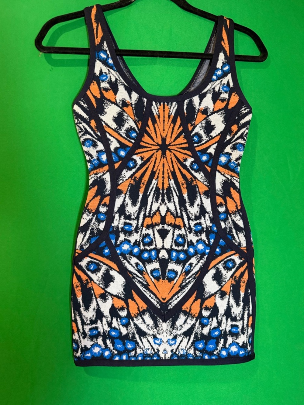 Hervé Léger Bandage Mini Dress XXS Butterfly Print Bodycon Back Zip